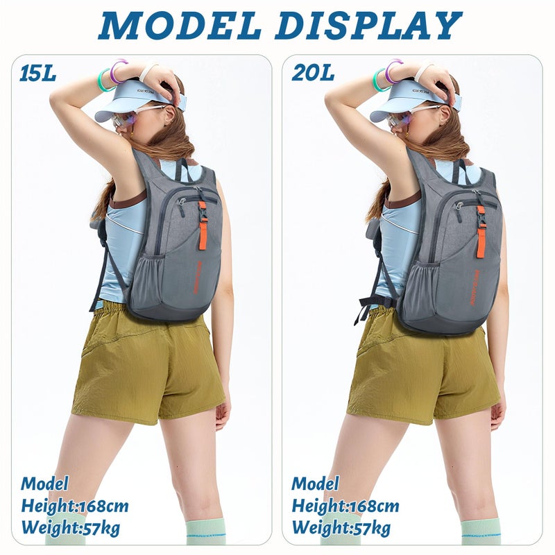 BECOJADDE 15L Small Hiking Backpack for Men Women Foldable Packable Back Pack Ultralight Hiking Daypack for Travel Camping Outdoor  Gray - Image 5